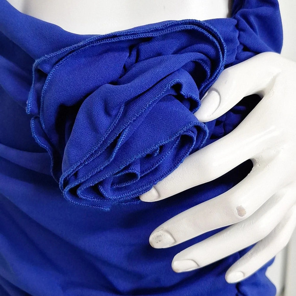 Zara NEW Blue 3D Floral Cut Out Boho Romantic Ruched Strapless Mini Dress XL - Picture 5 of 10